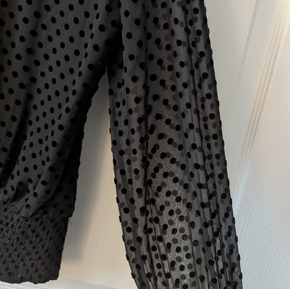 WHBM Black Chiffon w/ Velvet Polka Dot Blouse - Size 8 - Picture 6 of 7